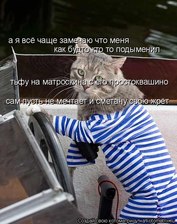 а я всё чаще замечаю что меня как будто кто то подыменил сам пусть не мечтает и сметану свою жрёт ть... Котоматрица: а я всё чаще замечаю что меня как будто кто то подыменил сам пусть не мечтает и сметану свою жрёт тьфу на матроскина с его простоквашино