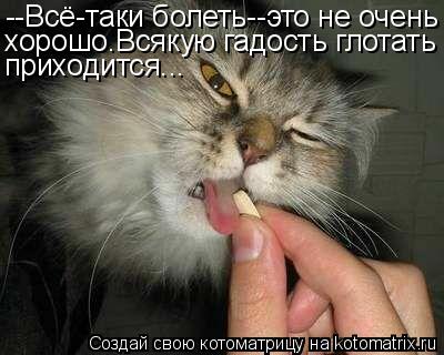 Котоматрица: --Всё-таки болеть--это не очень хорошо.Всякую гадость глотать приходится...