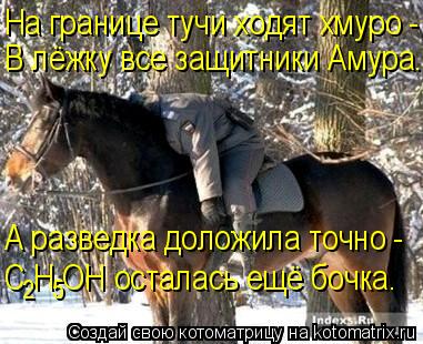 На границе тучи ходят хмуро - В лёжку все защитники Амура. А разведка доложила точно - C H OH осталас... Котоматрица: На границе тучи ходят хмуро - В лёжку все защитники Амура. А разведка доложила точно - C H OH осталась ещё бочка. 2 5
