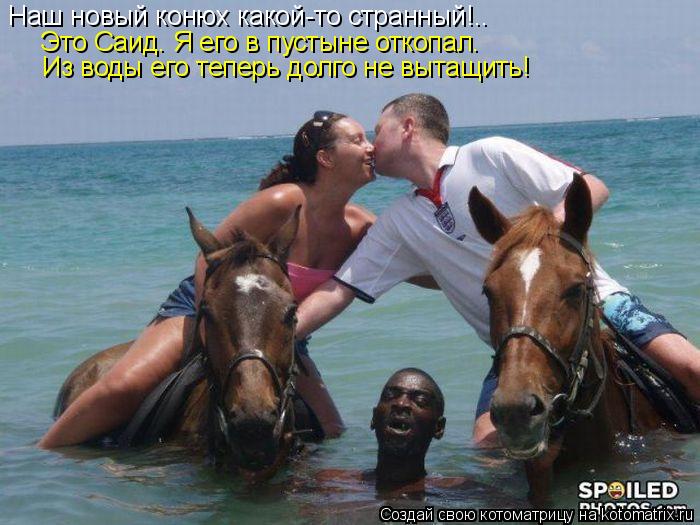 Наш новый конюх какой-то странный!.. Это Саид. Я его в пустыне откопал. Из воды его теперь долго не в... Котоматрица: Наш новый конюх какой-то странный!.. Это Саид. Я его в пустыне откопал. Из воды его теперь долго не вытащить!