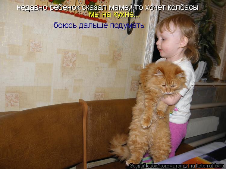 Котоматрица: недавно ребенок сказал маме,что хочет колбасы мы на кухне... боюсь дальше подумать