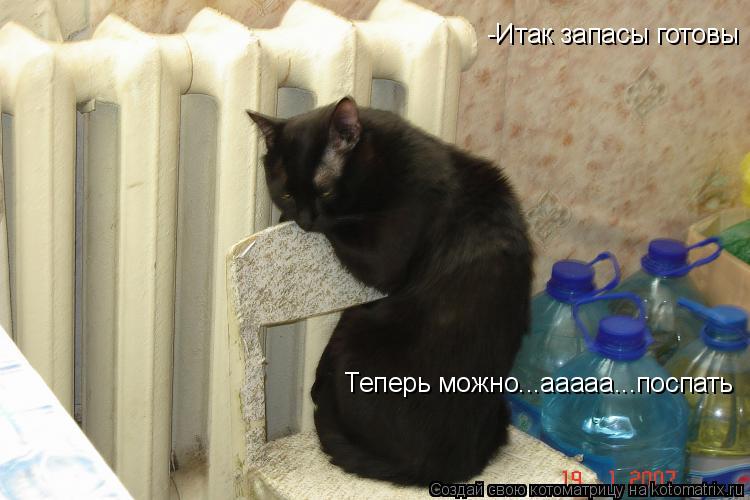 Котоматрица: -Итак запасы готовы Теперь можно...ааааа...поспать