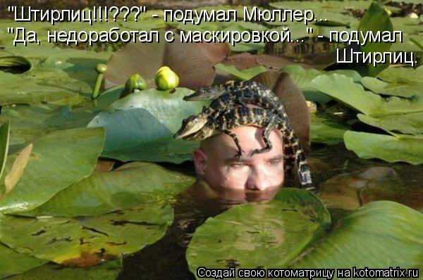 Котоматрица: "Штирлиц!!!???" - подумал Мюллер... "Да, недоработал с маскировкой..." - подумал Штирлиц.