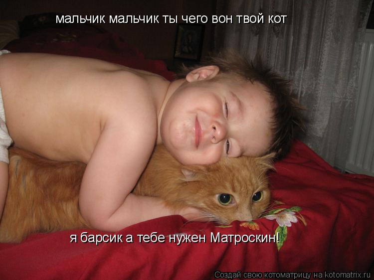 Котоматрица: мальчик мальчик ты чего вон твой кот  я барсик а тебе нужен Матроскин!