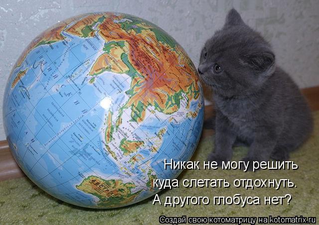 Котоматрица: Никак не могу решить куда слетать отдохнуть. А другого глобуса нет?