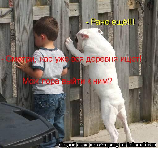 Котоматрица: - Смотри, нас уже вся деревня ищет! Мож пора выйти к ним? - Рано ещё!!!