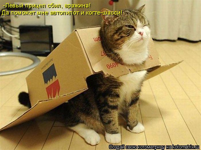 Котоматрица: -Левый прицел сбил, вражина!  Да поможет мне автопилот и когте-шасси!