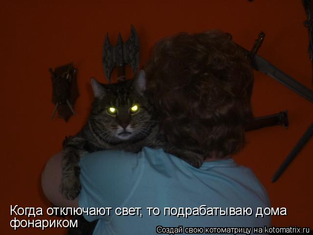 Котоматрица: Когда отключают свет, то подрабатываю дома  фонариком