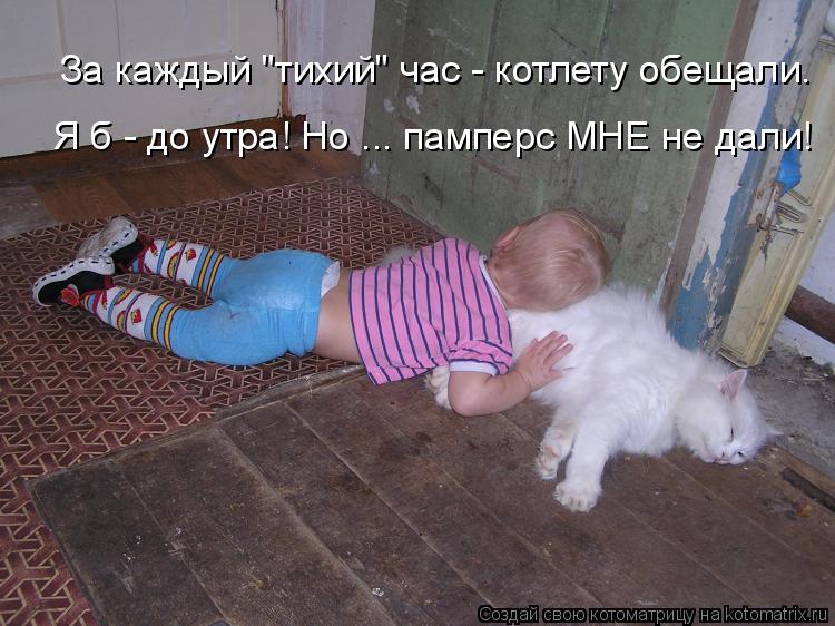 Котоматрица: За каждый "тихий" час - котлету обещали. Я б - до утра! Но ... памперс МНЕ не дали!