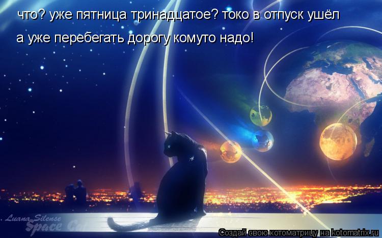 Котоматрица: что? уже пятница тринадцатое? токо в отпуск ушёл а уже перебегать дорогу комуто надо! а уже перебегать дорогу комуто надо!