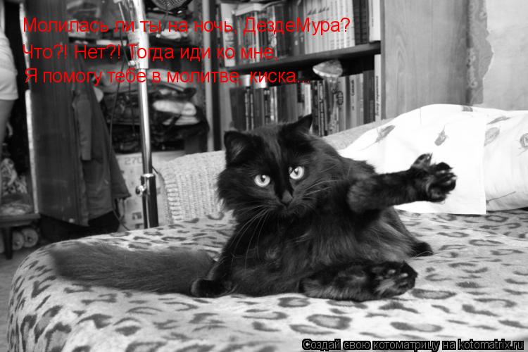 Котоматрица: Молилась ли ты на ночь, ДездеМура? Что?! Нет?! Тогда иди ко мне, Я помогу тебе в молитве, киска...