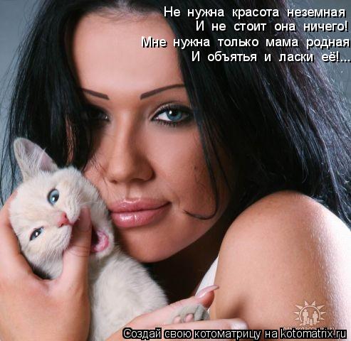 Котоматрица: Не  нужна  красота  неземная И  не  стоит  она  ничего! Мне  нужна  только  мама  родная И  объятья  и  ласки  её!...