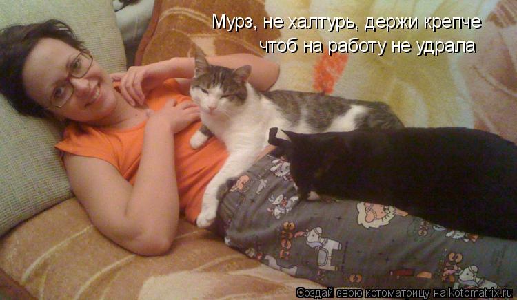 Котоматрица: Мурз, не халтурь, держи крепче чтоб на работу не удрала