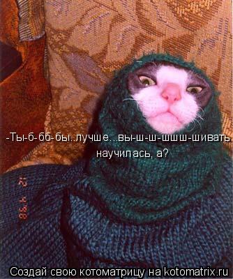 Котоматрица: -Ты-б-бб-бы..лучше...вы-ш-ш-шшш-шивать научилась, а?