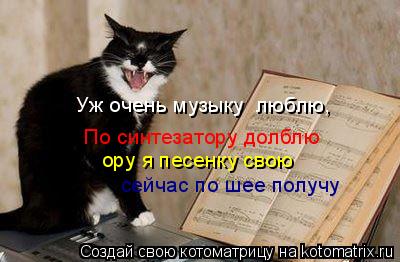 Уж очень музыку люблю, По синтезатору долблю ору я песенку свою сейчас по шее получу... Котоматрица: Уж очень музыку люблю, По синтезатору долблю ору я песенку свою сейчас по шее получу