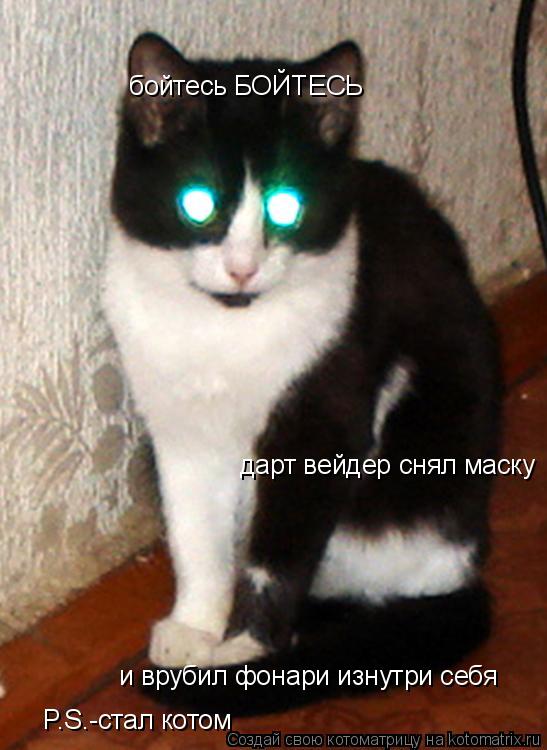Котоматрица: бойтесь БОЙТЕСЬ дарт вейдер снял маску и врубил фонари изнутри себя P.S.-стал котом