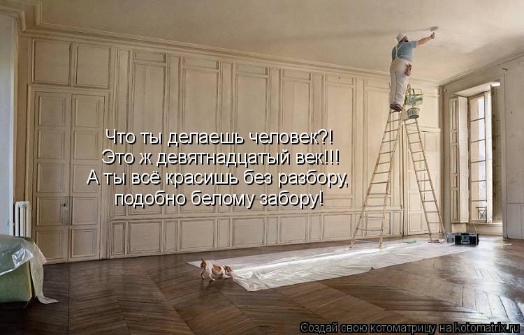 Котоматрица: Что ты делаешь человек?! Это ж девятнадцатый век!!! А ты всё красишь без разбору, подобно белому забору!