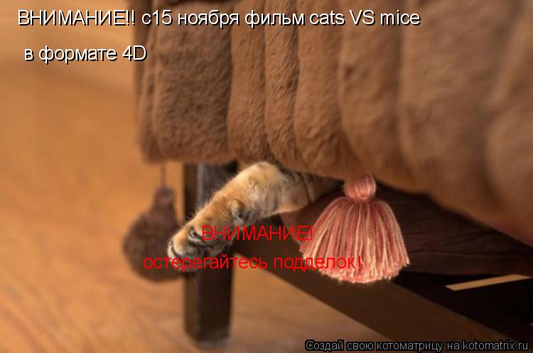 Котоматрица: ВНИМАНИЕ!! с15 ноября фильм cats VS mice в формате 4D ВНИМАНИЕ! остерегайтесь подделок !
