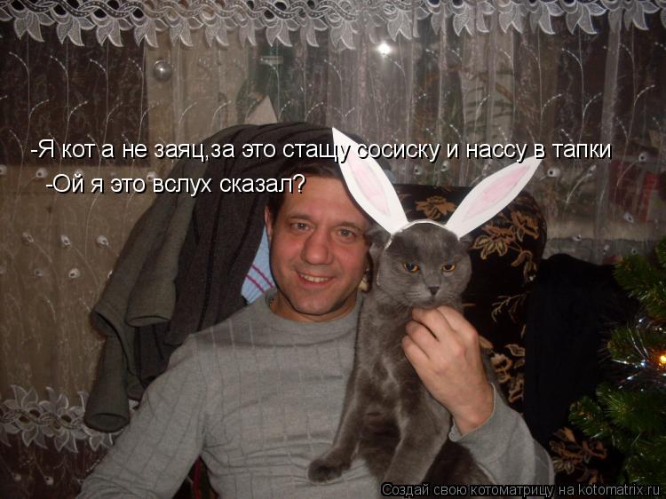 Котоматрица: -Я кот а не заяц,за это стащу сосиску и нассу в тапки -Ой я это вслух сказал?