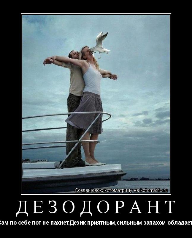 Котоматрица: дезодорант Сам по себе пот не пахнет.Дезик приятным,сильным запахом обладает 