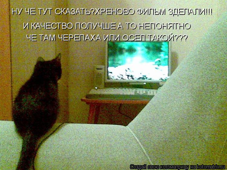 Котоматрица: НУ ЧЕ ТУТ СКАЗАТЬ?ХРЕНОВО ФИЛЬМ ЗДЕЛАЛИ!!! И КАЧЕСТВО ПОЛУЧШЕ А ТО НЕПОНЯТНО ЧЕ ТАМ ЧЕРЕПАХА ИЛИ ОСЕЛ ТАКОЙ???