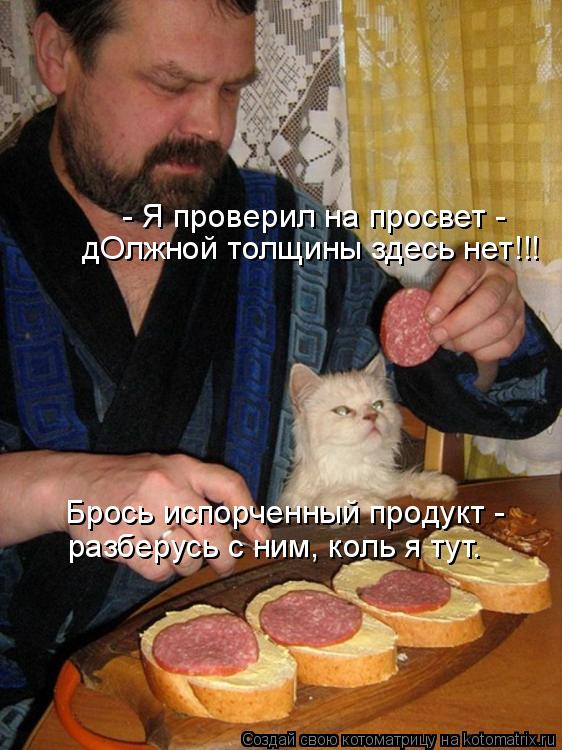 - Я проверил на просвет - дОлжной толщины здесь нет!!! Брось испорченный продукт - разберусь с ним, ... Котоматрица: - Я проверил на просвет - дОлжной толщины здесь нет!!! Брось испорченный продукт - разберусь с ним, коль я тут.