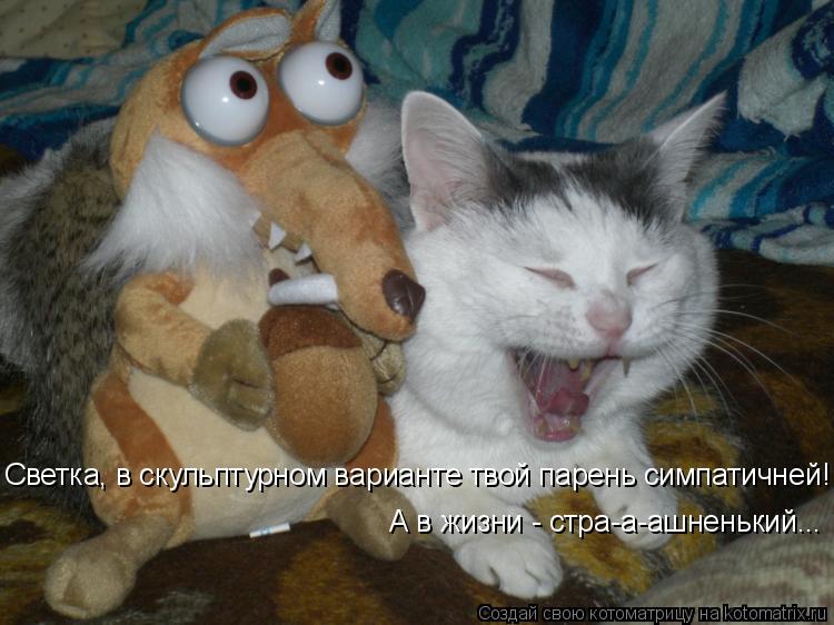 Котоматрица: Светка, в скульптурном варианте твой парень симпатичней! А в жизни - стра-а-ашненький...