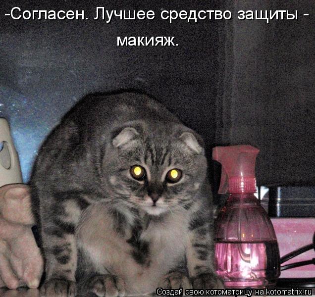 Котоматрица: -Согласен. Лучшее средство защиты - макияж.