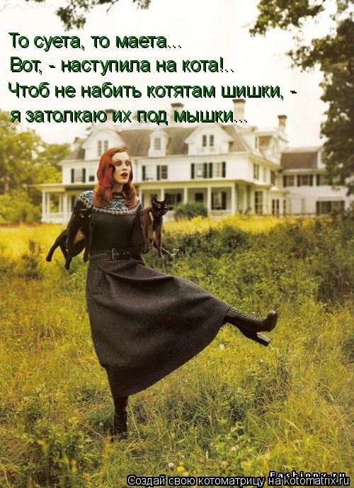 То суета, то маета... Вот, - наступила на кота!.. Чтоб не набить котятам шишки, - я затолкаю их под м... Котоматрица: То суета, то маета... Вот, - наступила на кота!.. Чтоб не набить котятам шишки, - я затолкаю их под мышки...