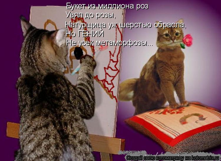 Букет из миллиона роз Увял до розы, Натурщица уж шерстью обрасла, Но ГЕНИЙ Не усек метаморфозы...... Котоматрица: Букет из миллиона роз Увял до розы, Натурщица уж шерстью обрасла, Но ГЕНИЙ Не усек метаморфозы...
