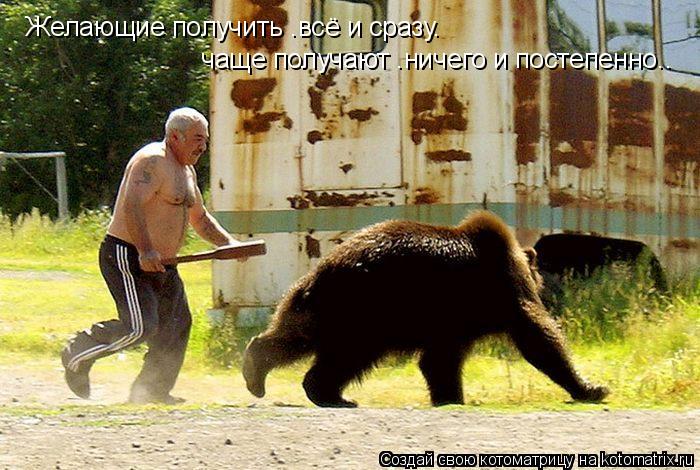 Желающие получить “всё и сразу” чаще получают “ничего и постепенно”.... Котоматрица: Желающие получить “всё и сразу” чаще получают “ничего и постепенно”.