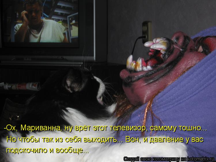 -Ох, Мариванна, ну врёт этот телевизор, самому тошно... Но чтобы так из себя выходить... Вон, и давле... Котоматрица: -Ох, Мариванна, ну врёт этот телевизор, самому тошно... Но чтобы так из себя выходить... Вон, и давление у вас подскочило и вообще...