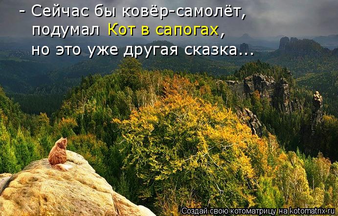 подумал Кот в сапогах , - Сейчас бы ковёр-самолёт, но это уже другая сказка...... Котоматрица: подумал Кот в сапогах , - Сейчас бы ковёр-самолёт, но это уже другая сказка...