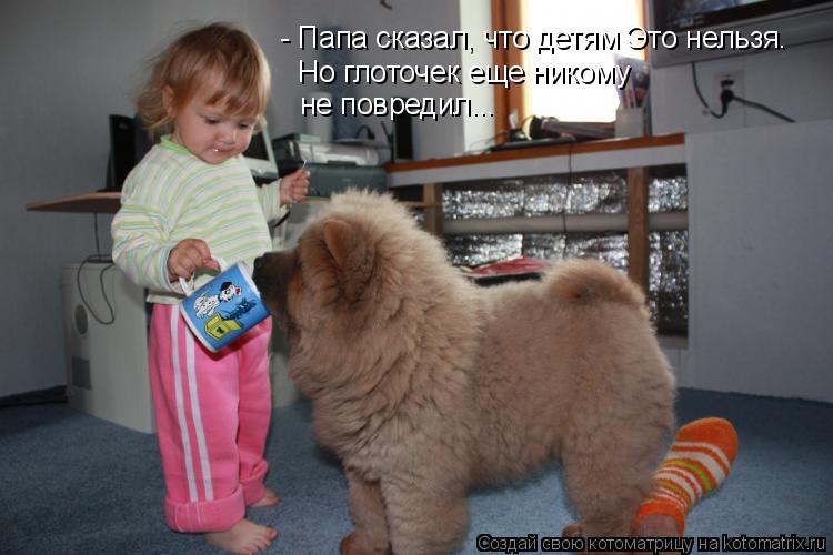 - Папа сказал, что детям Это нельзя. Но глоточек еще никому не повредил...... Котоматрица: - Папа сказал, что детям Это нельзя. Но глоточек еще никому не повредил...