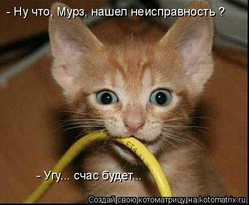 - Ну что, Мурз, нашел неисправность ? - Угу... счас будет...... Котоматрица: - Ну что, Мурз, нашел неисправность ? - Угу... счас будет...
