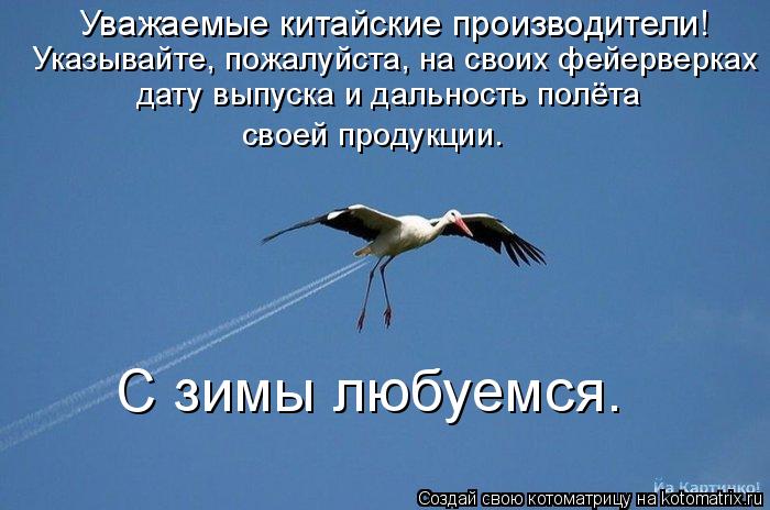 Котоматрица: Уважаемые китайские производители! Указывайте, пожалуйста, на своих фейерверках дату выпуска и дальность полёта своей продукции. С зимы лю