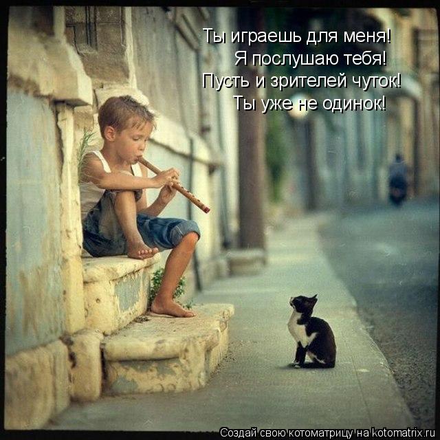 Ты играешь для меня! Я послушаю тебя! Пусть и зрителей чуток! Ты уже не одинок!... Котоматрица: Ты играешь для меня! Я послушаю тебя! Пусть и зрителей чуток! Ты уже не одинок!