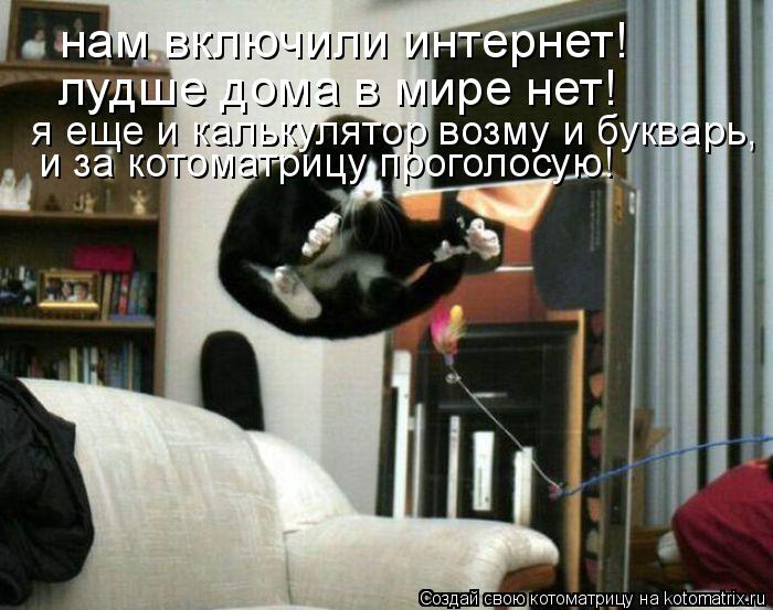 нам включили интернет! лудше дома в мире нет! я еще и калькулятор возму и букварь, и за котоматрицу ... Котоматрица: нам включили интернет! лудше дома в мире нет! я еще и калькулятор возму и букварь, и за котоматрицу проголосую!