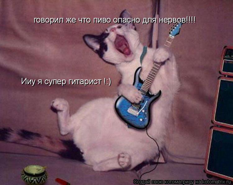 Котоматрица: говорил же что пиво опасно для нервов!!!! Ииу я супер гитарист !:)