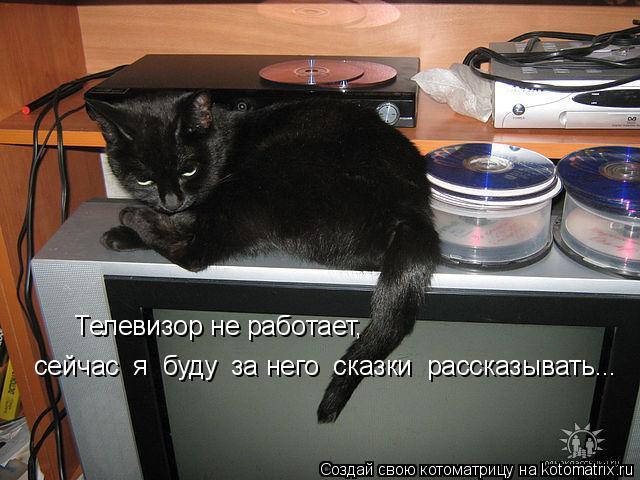 Котоматрица: Телевизор не работает,  сейчас  я  буду  за него  сказки  рассказывать...