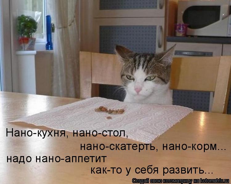 Котоматрица: Нано-кухня, нано-стол,  нано-скатерть, нано-корм... надо нано-аппетит  как-то у себя развить...