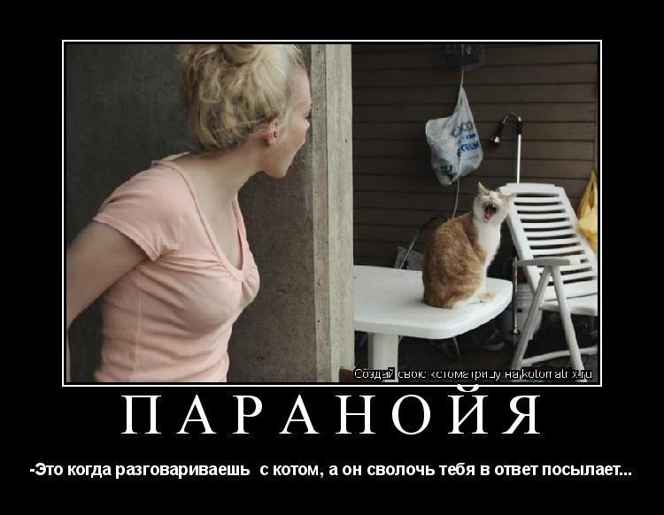 Котоматрица: ПАРАНОЙЯ -Это когда разговариваешь  с котом, а он сволочь тебя в ответ посылает...