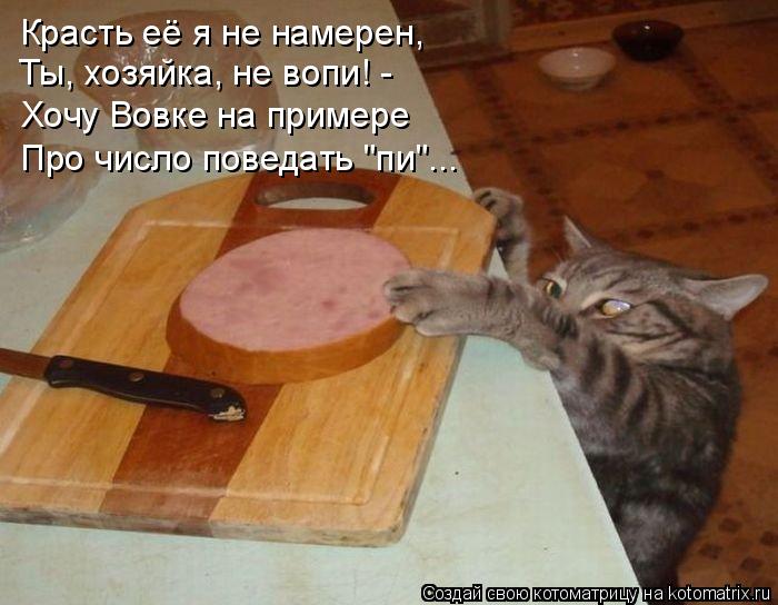 Красть её я не намерен, Ты, хозяйка, не вопи! - Хочу Вовке на примере Про число поведать "пи"...... Котоматрица: Красть её я не намерен, Ты, хозяйка, не вопи! - Хочу Вовке на примере Про число поведать "пи"...