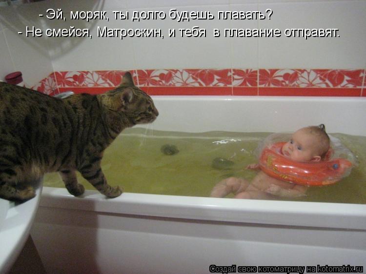 Котоматрица: - Эй, моряк, ты долго будешь плавать? - Не смейся, Матроскин, и тебя  в плавание отправят.