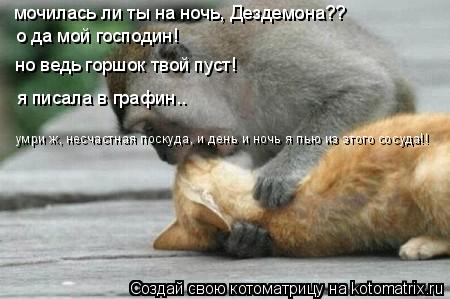 Котоматрица: мочилась ли ты на ночь, Дездемона?? о да мой господин! но ведь горшок твой пуст! я писала в графин.. умри ж, несчастная поскуда, и день и ночь я п
