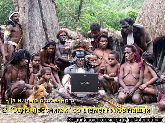 -Да ничего особенного... В "Одноклассниках" соплеменников нашли!... Котоматрица: -Да ничего особенного... В "Одноклассниках" соплеменников нашли!