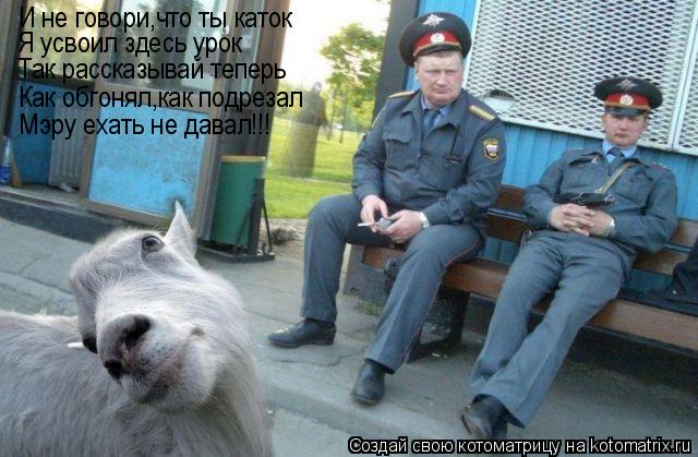 Котоматрица: И не говори,что ты каток Я усвоил здесь урок Так рассказывай теперь Как обгонял,как подрезал Мэру ехать не давал!!!