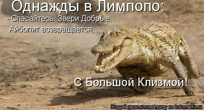 Котоматрица: Однажды в Лимпопо: - Спасайтесь, Звери Добрые, Айболит возвращается, С Большой Клизмой!