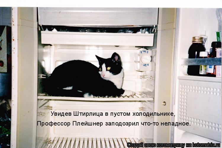 Котоматрица: Увидев Штирлица в пустом холодильнике, Профессор Плейшнер заподозрил что-то неладное.