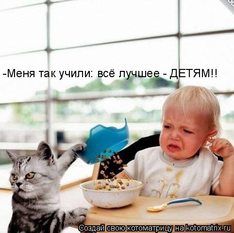 Котоматрица: -Меня так учили: всё лучшее - ДЕТЯМ!!